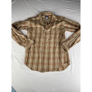 Patagonia Men Shirt Sz XS Organic Cotton Flannel Brown Orange Button Up Shirt